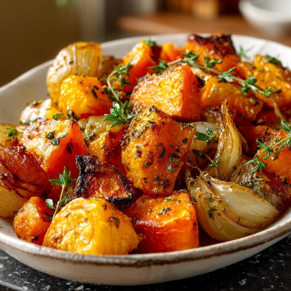 Abendessen vegetarisch mit Ofenkürbis
