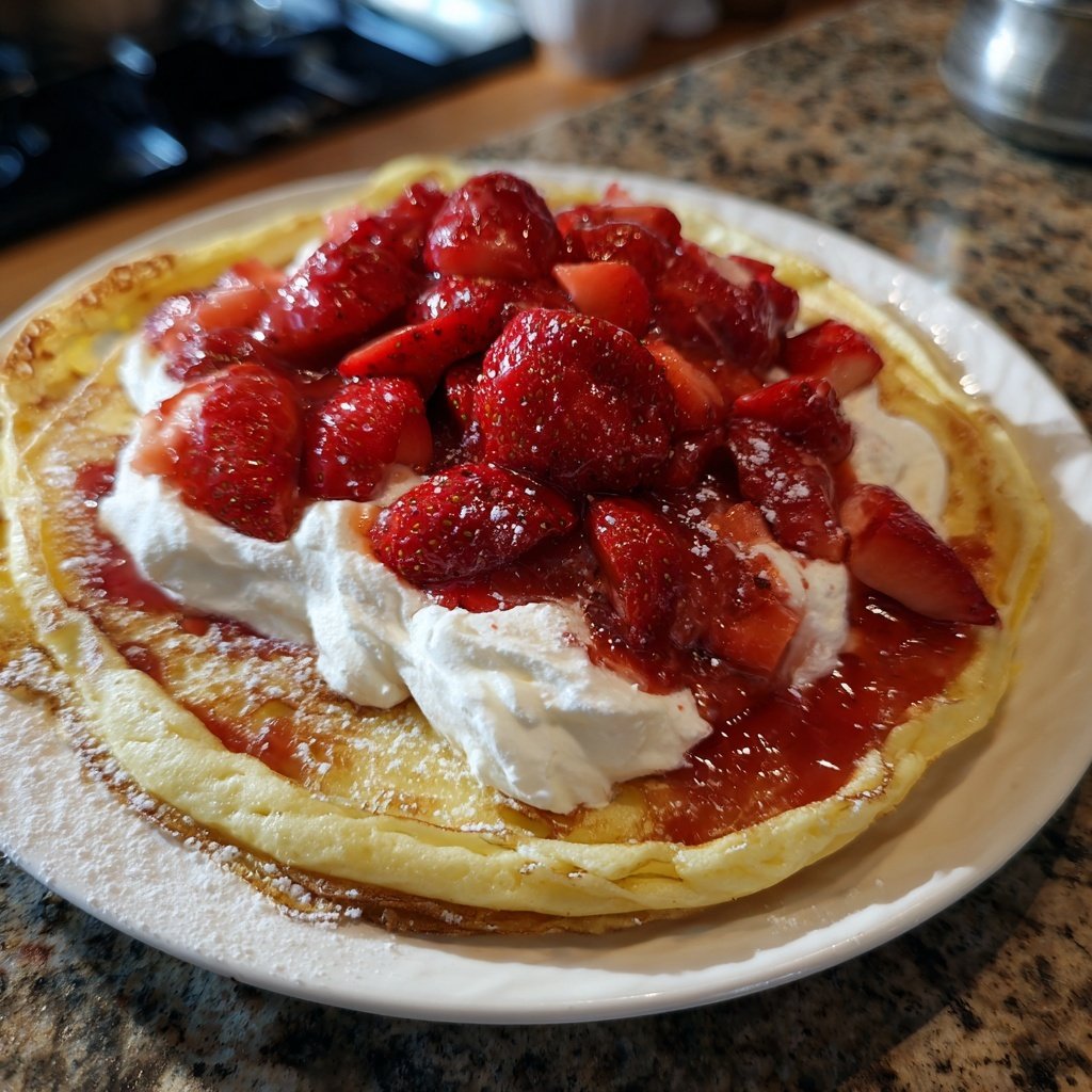 Pfannkuchen mit Quark und Erdbeeren