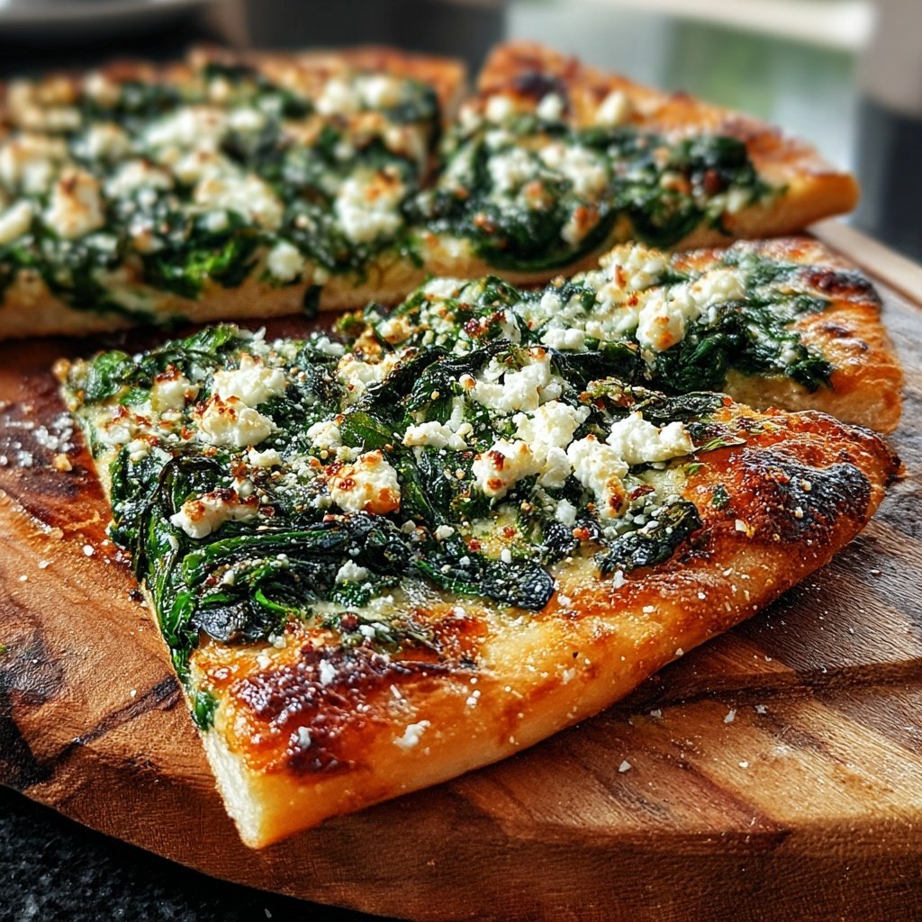 Pizza mit Spinat und Feta