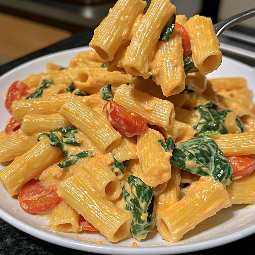 One-Pot Pasta mit Tomaten & Spinat
