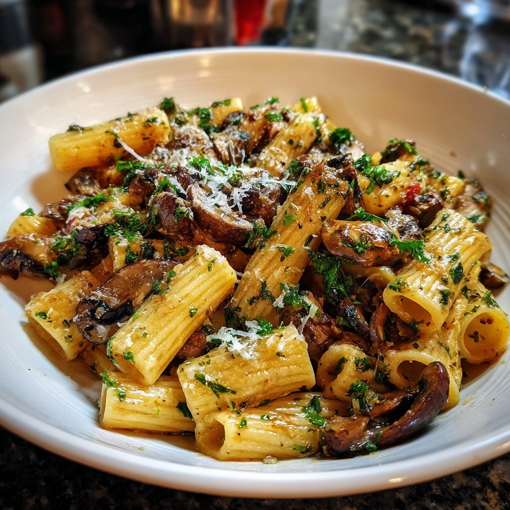 Rigatoni mit Pilzen und Kräutern